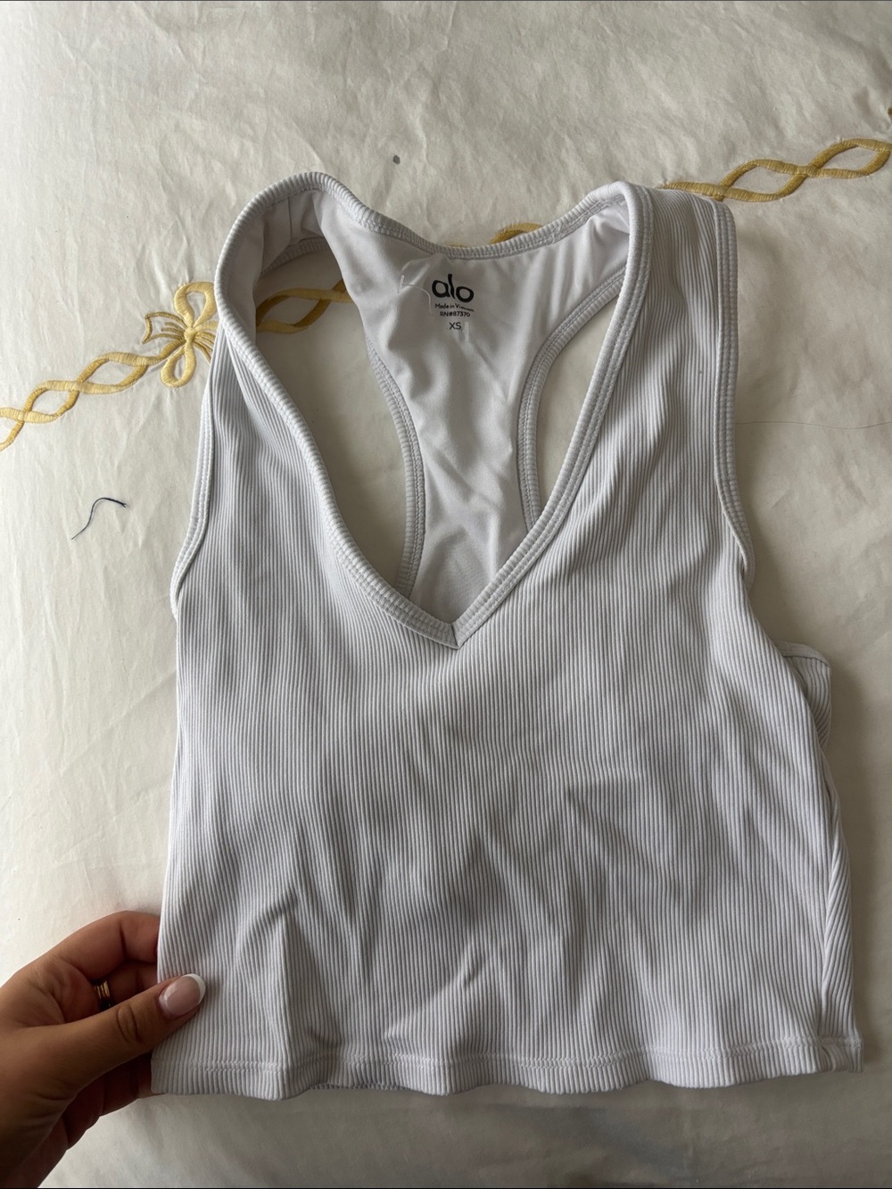 ALO Yoga White Ribbed V-Neck Racerback Tank Top